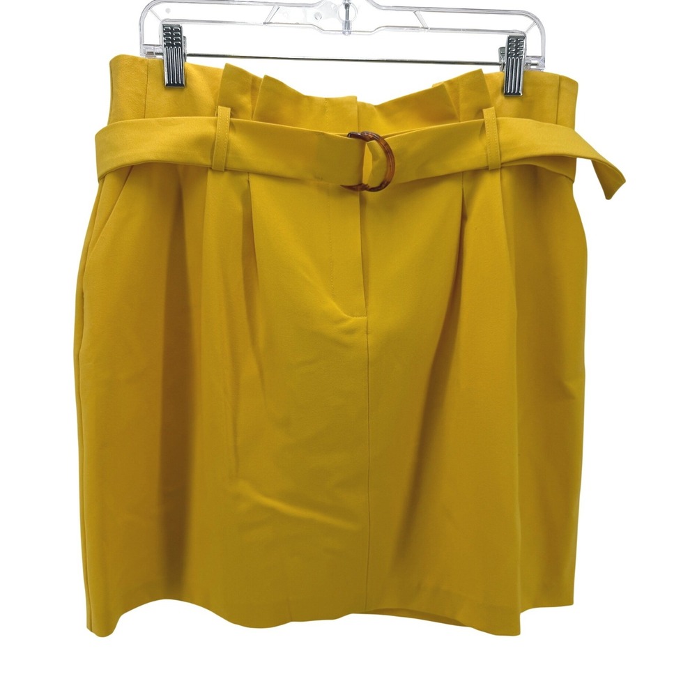 Miss Selfridge Paperbag Waist Mini Skirt Yellow Pleats Tortoise Belt Women 12